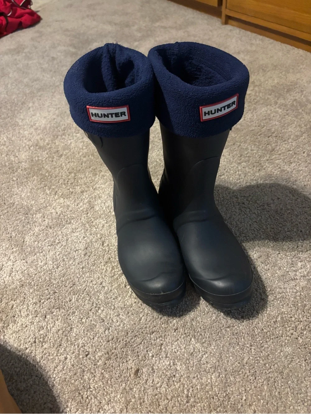 Hunter Navy Short Waterproof Boots with Folded Fleece Cuff